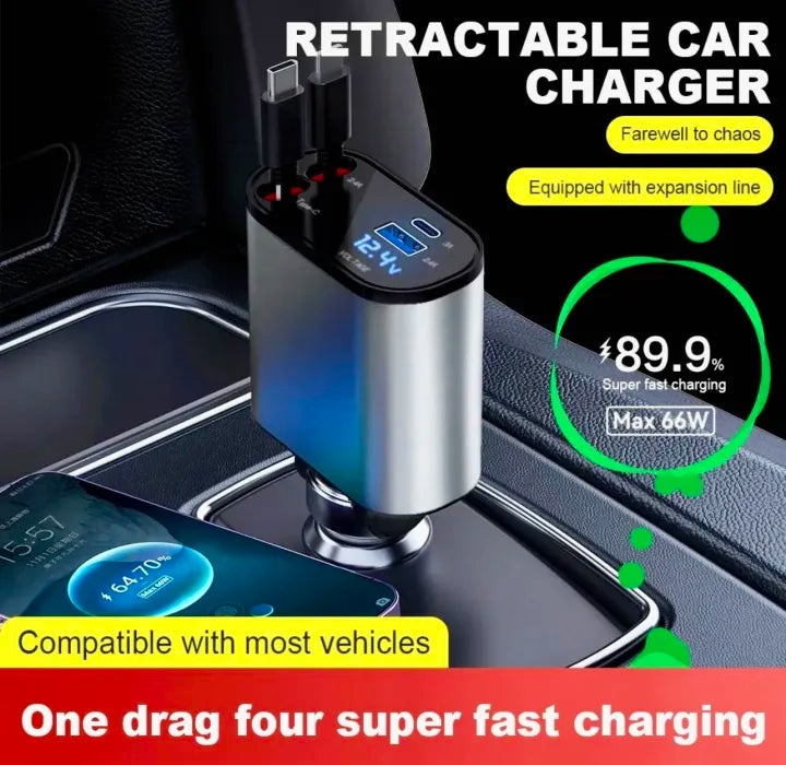 VoltDrive™ 4-in-1 Retractable Car Fast Charger
