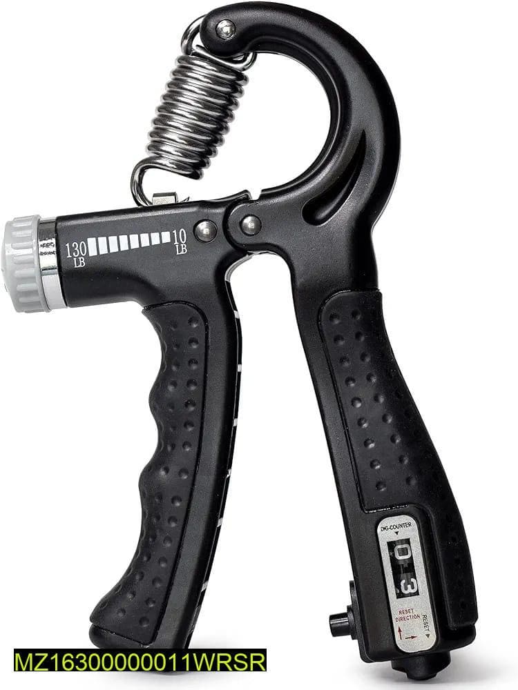Adjustable hand grip strengthener with counter for forearm and finger exercise